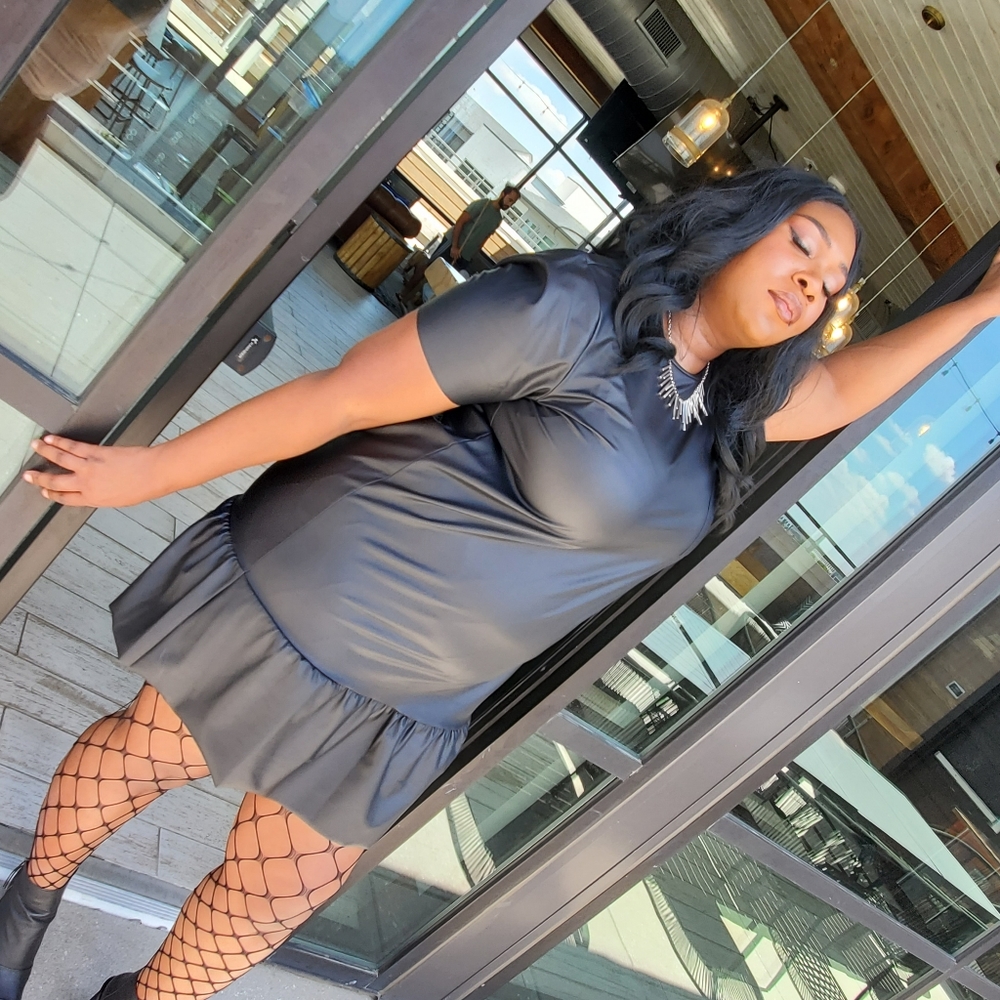 Plus Size Leather Ruffle Dress